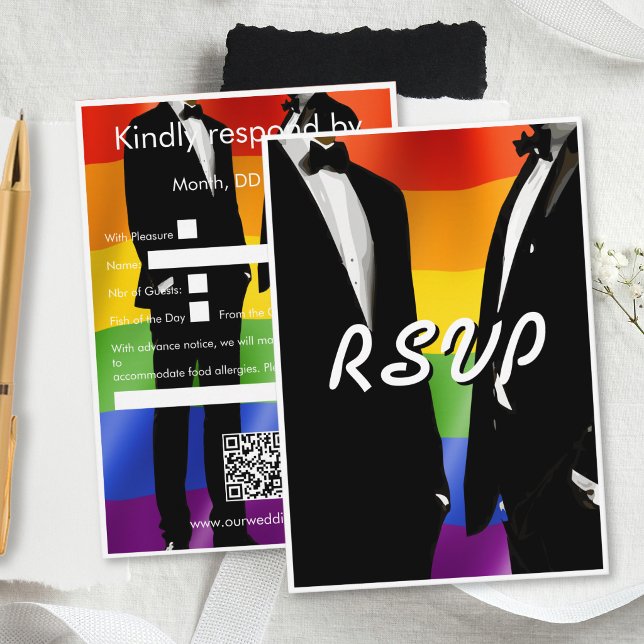 Tarjeta De Confirmación De Asistencia Elegant Modern Gay Men Wedding Rainbow (Subido por el creador)