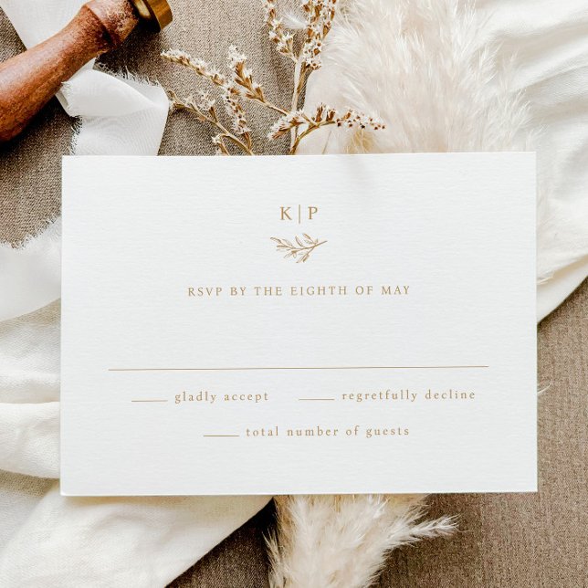 Tarjeta De Confirmación De Asistencia Elegant Monogram Greenery Leaves Wedding (Minimal greenery monogram elegant wedding invitation RSVP enclosure cards.)