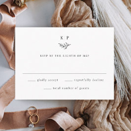 Tarjeta De Confirmación De Asistencia Elegant Monogram Greenery Leaves Wedding