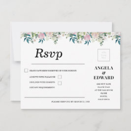 Tarjeta De Confirmación De Asistencia Elegant Navy Blush Pink Wedding Invitation