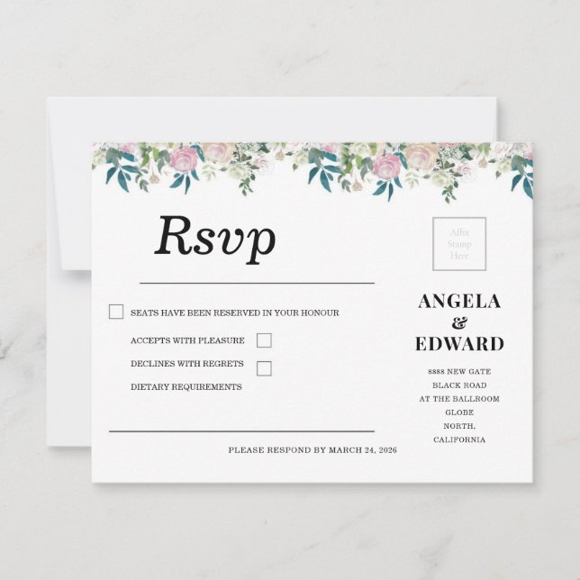 Tarjeta De Confirmación De Asistencia Elegant Navy Blush Pink Wedding Invitation (Anverso)