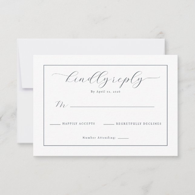 Tarjeta De Confirmación De Asistencia Elegant Navy Calligraphy Template (Anverso)