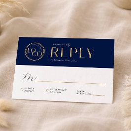 Tarjeta De Confirmación De Asistencia Elegant Navy & Gold Company Logo Business Event