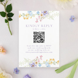 Tarjeta De Confirmación De Asistencia Elegant Pastel Wildflower Garden QR Code Wedding