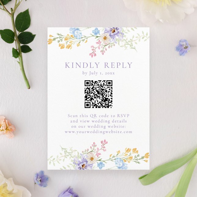Tarjeta De Confirmación De Asistencia Elegant Pastel Wildflower Garden QR Code Wedding (Subido por el creador)