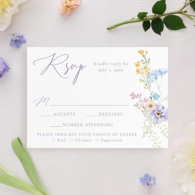 Tarjeta De Confirmación De Asistencia Elegant Pastel Wildflower Garden Wedding (Subido por el creador)