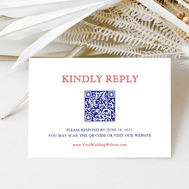 Tarjeta De Confirmación De Asistencia Elegant Patriotic 4th of July Wedding | QR Code (Subido por el creador)