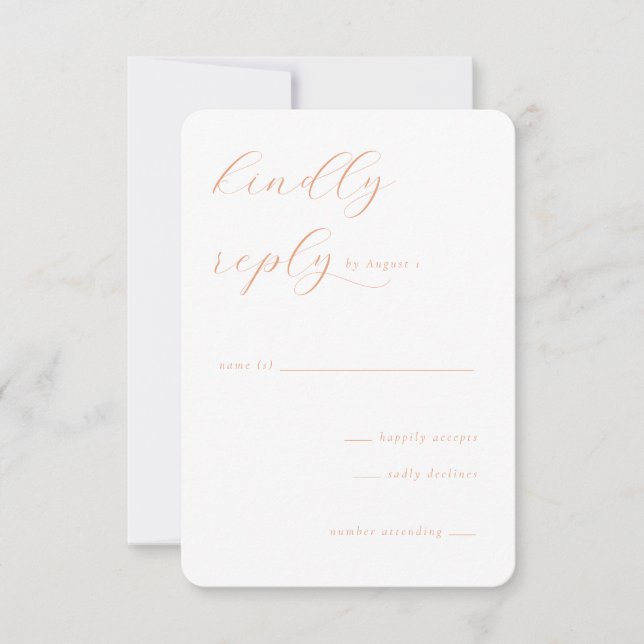 Tarjeta De Confirmación De Asistencia Elegant Peach Minimalist Calligraphy (Anverso)
