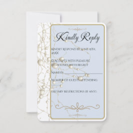 Tarjeta De Confirmación De Asistencia Elegant Pearl Gold Script Wedding Romantic Pearls