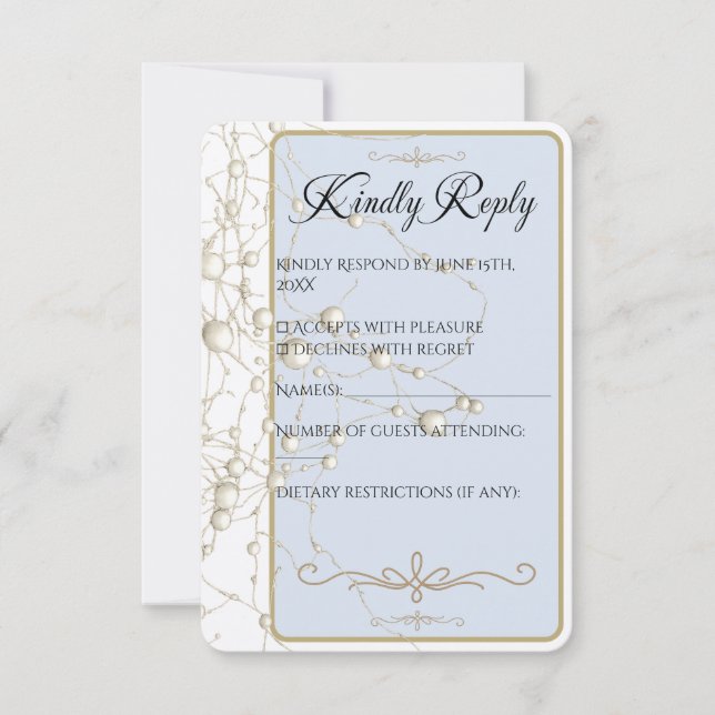 Tarjeta De Confirmación De Asistencia Elegant Pearl Gold Script Wedding Romantic Pearls (Anverso)