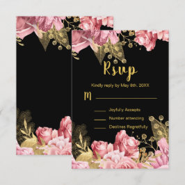 Tarjeta De Confirmación De Asistencia Elegant Pink and Gold Flowers Sweet Sixteen