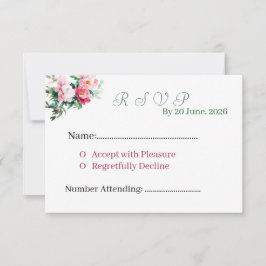 Tarjeta De Confirmación De Asistencia Elegant Pink Peony Watercolor Floral Wedding
