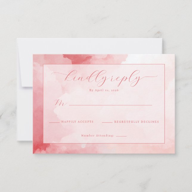 Tarjeta De Confirmación De Asistencia Elegant Pink Watercolor Invite (Anverso)