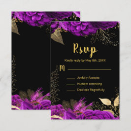 Tarjeta De Confirmación De Asistencia Elegant Purple and Gold Flowers Sweet Sixteen
