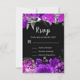 Tarjeta De Confirmación De Asistencia Elegant Purple and Silver Flowers Sweet Sixteen 