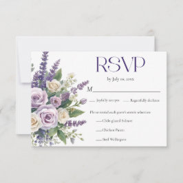 Tarjeta De Confirmación De Asistencia Elegant Purple Lavender Roses Wedding Meal Choice