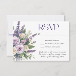 Tarjeta De Confirmación De Asistencia Elegant Purple Lavender Roses Wedding QR Code