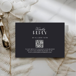 Tarjeta De Confirmación De Asistencia Elegant QR Code Black & White Wedding RSV Card
