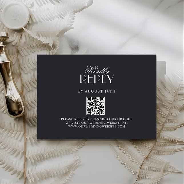 Tarjeta De Confirmación De Asistencia Elegant QR Code Black & White Wedding RSV Card (Subido por el creador)