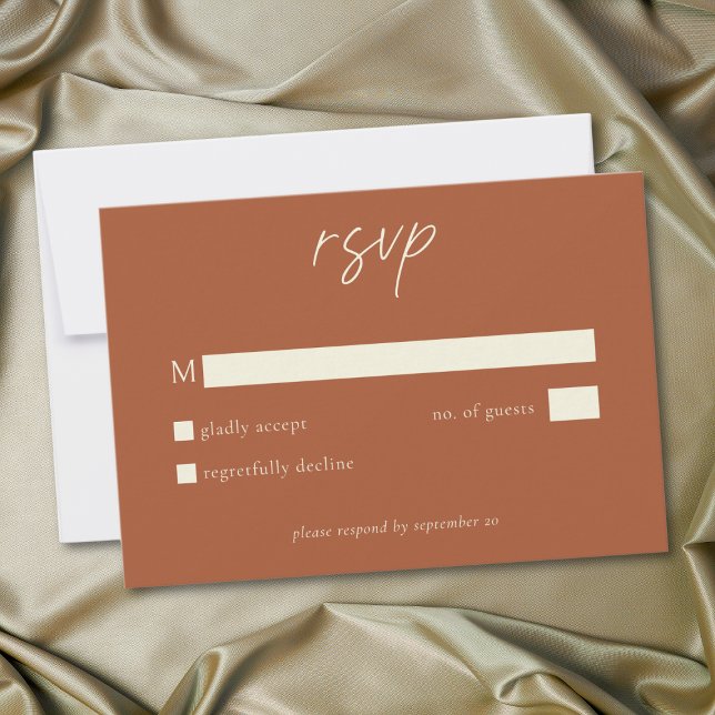 Tarjeta De Confirmación De Asistencia Elegant Rust Terracotta Minimalist Wedding (Elegant Rust Terracotta Minimalist Wedding RSVP Card)