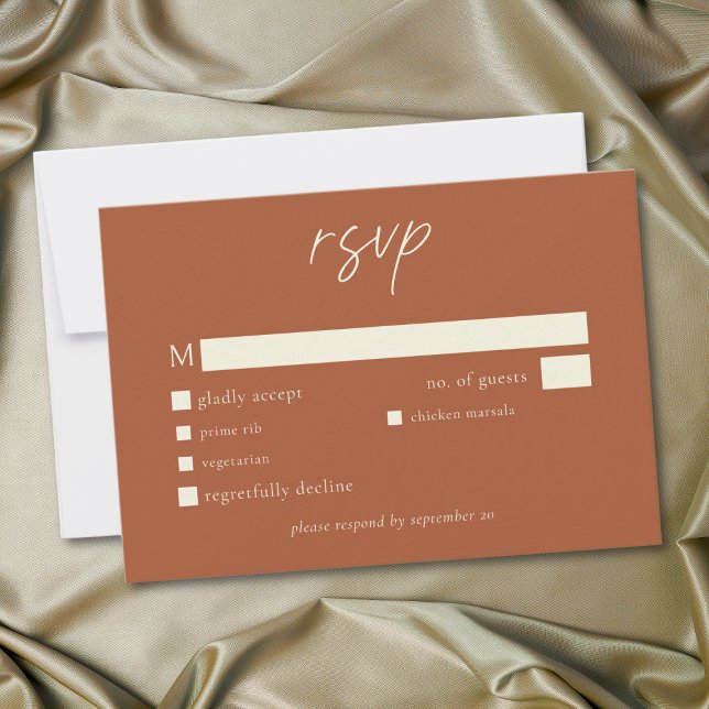 Tarjeta De Confirmación De Asistencia Elegant Rust Terracotta Minimalist Wedding (Elegant Rust Terracotta Minimalist Wedding RSVP Card)