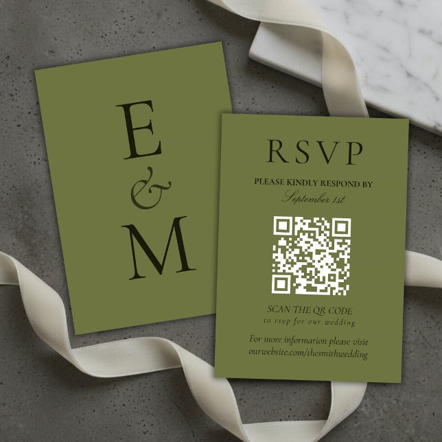 Tarjeta De Confirmación De Asistencia Elegant Sage Green Minimalist Wedding QR Code (Elegant Sage Green Minimalist Wedding QR Code RSVP Card)