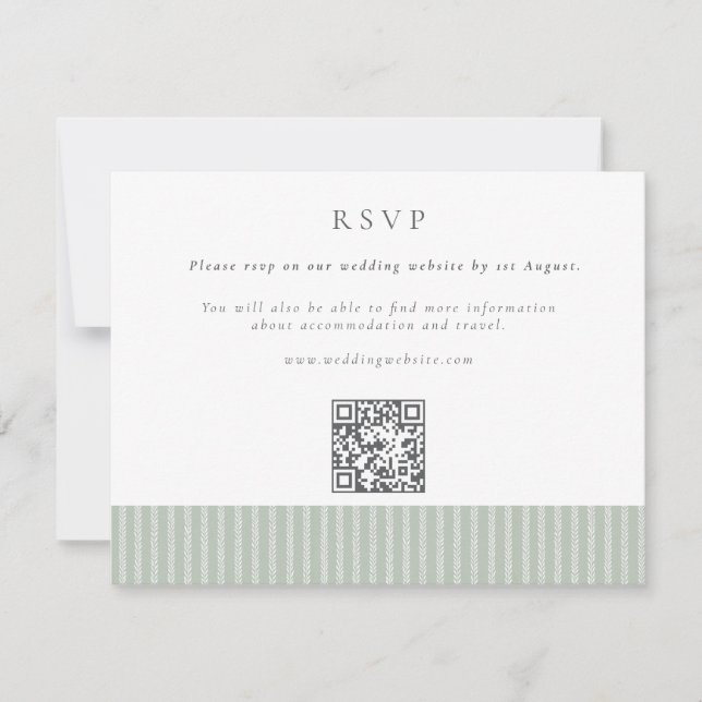 Tarjeta De Confirmación De Asistencia Elegant Sage Green Stripes QR Code Wedding (Anverso)
