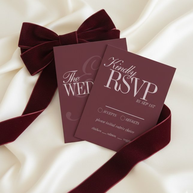 Tarjeta De Confirmación De Asistencia Elegant Script Burgundy Red Formal Wedding Details (Elegant Script Burgundy Red Formal Wedding Details RSVP Card)