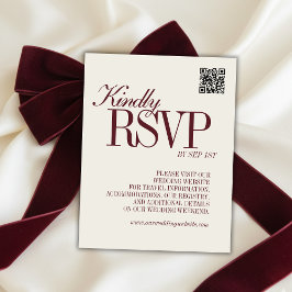 Tarjeta De Confirmación De Asistencia Elegant Script Burgundy Red QR Code Formal Wedding