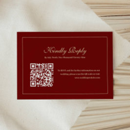 Tarjeta De Confirmación De Asistencia Elegant Script Monogram Wine Red QR Code Wedding
