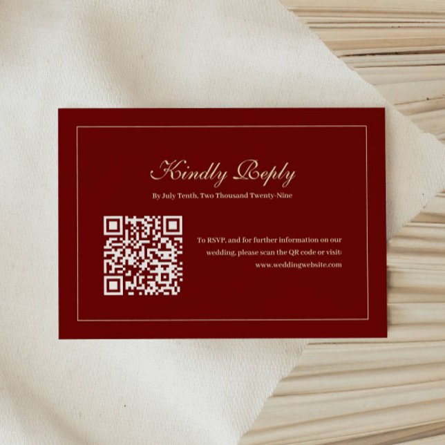 Tarjeta De Confirmación De Asistencia Elegant Script Monogram Wine Red QR Code Wedding (Subido por el creador)