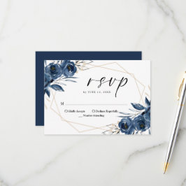 Tarjeta De Confirmación De Asistencia Elegant Script Navy Blue Floral Wedding