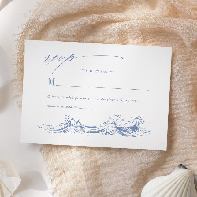 Tarjeta De Confirmación De Asistencia Elegant Seaside Coastal Blue Wedding (Subido por el creador)