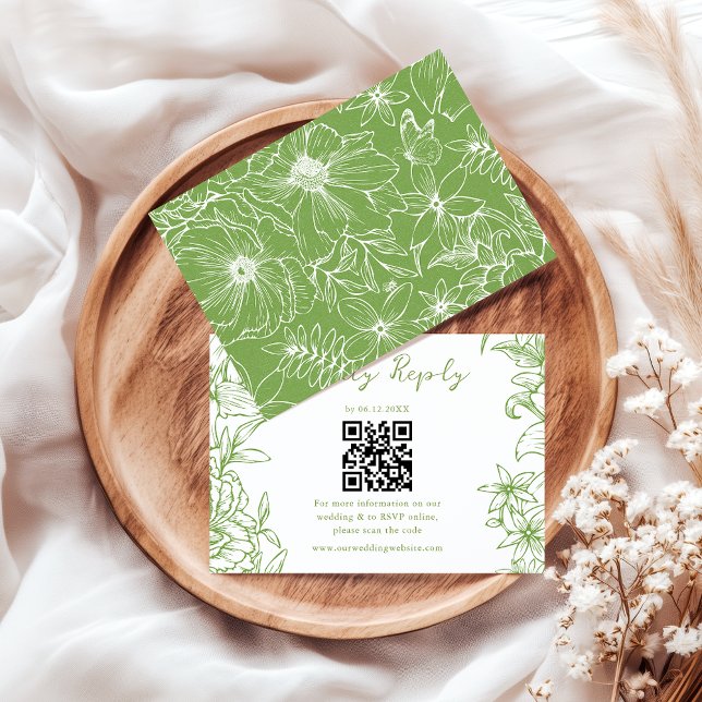 Tarjeta De Confirmación De Asistencia Elegant Simple Citrus Green Floral QR Code Wedding (Subido por el creador)