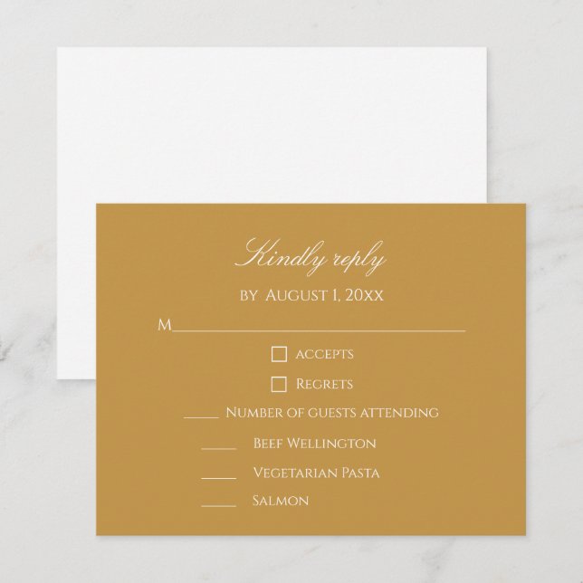 Tarjeta De Confirmación De Asistencia Elegant Simple Gold & White Custom Wedding (Anverso / Reverso)