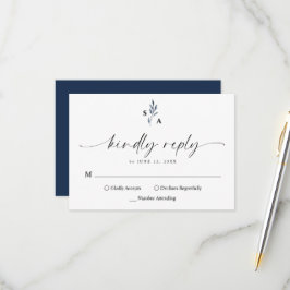 Tarjeta De Confirmación De Asistencia Elegant Simple Monogram Navy Blue Calligraphy