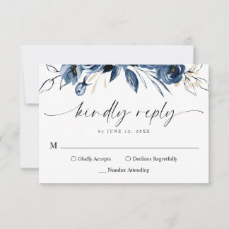 Tarjeta De Confirmación De Asistencia Elegant Simple Navy Blue Calligraphy Script