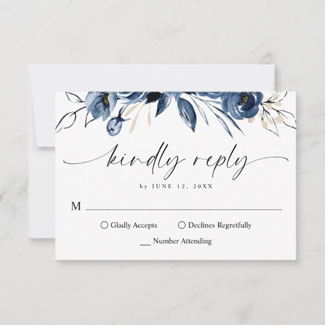 Tarjeta De Confirmación De Asistencia Elegant Simple Navy Blue Calligraphy Script (Anverso)