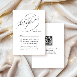 Tarjeta De Confirmación De Asistencia Elegant Swirl Script Simple QR code Wedding
