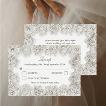 Elegant Timeless Lace Frame QR Code Wedding
