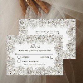 Tarjeta De Confirmación De Asistencia Elegant Timeless Lace Frame QR Code Wedding 
