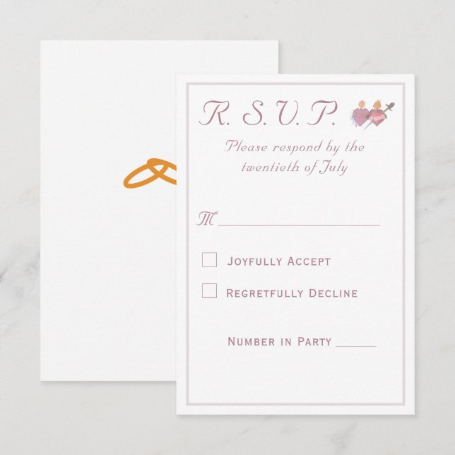 Tarjeta De Confirmación De Asistencia Elegant Two Hearts Catholic Wedding  (Anverso / Reverso)