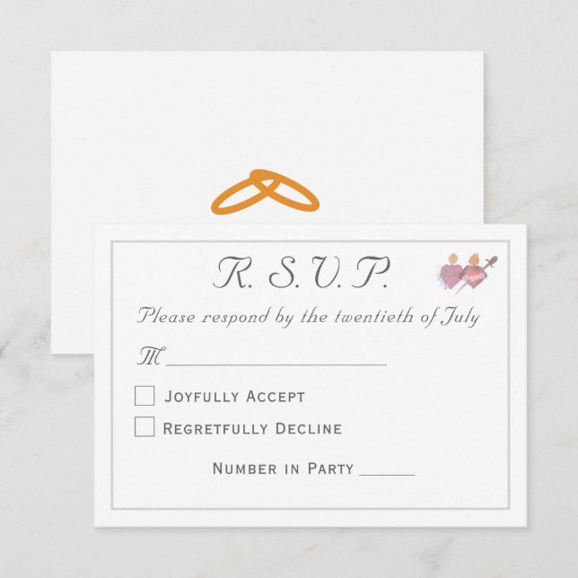 Tarjeta De Confirmación De Asistencia Elegant Two Hearts Catholic Wedding  (Anverso / Reverso)