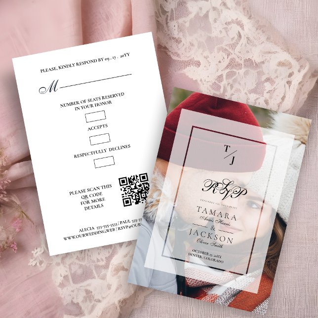 Tarjeta De Confirmación De Asistencia Elegant Vellum Transparency Wedding Initials Photo (Elegant Vellum Transparency Wedding Initials Photo RSVP Card.)