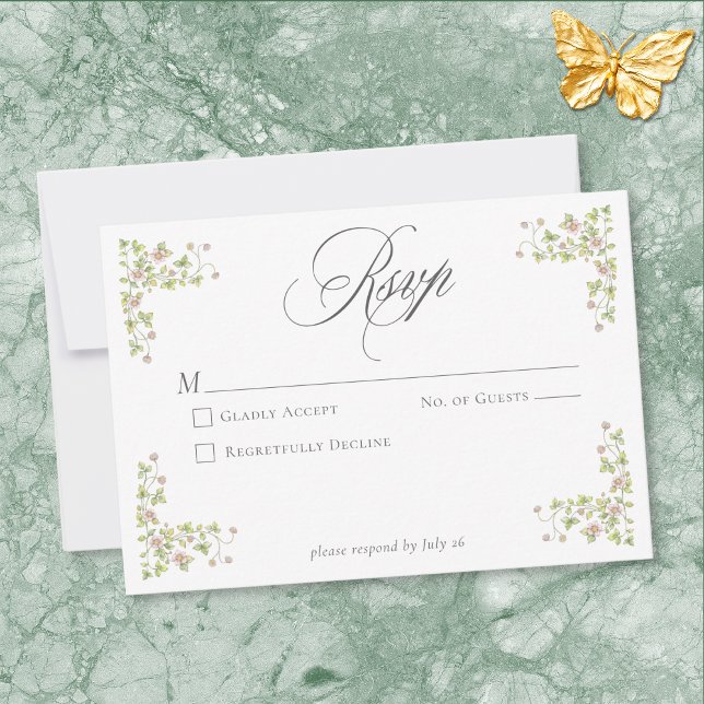 Tarjeta De Confirmación De Asistencia Elegant Victorian Pastel Floral Bow Wedding (Elegant Victorian Pastel Floral Bow Wedding RSVP Card)