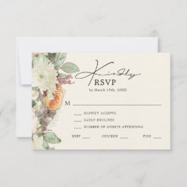Tarjeta De Confirmación De Asistencia Elegant Vintage Floral Eucalyptus Roses Wedding