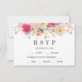 Tarjeta De Confirmación De Asistencia Elegant Watercolor Bright Pink Floral Wedding