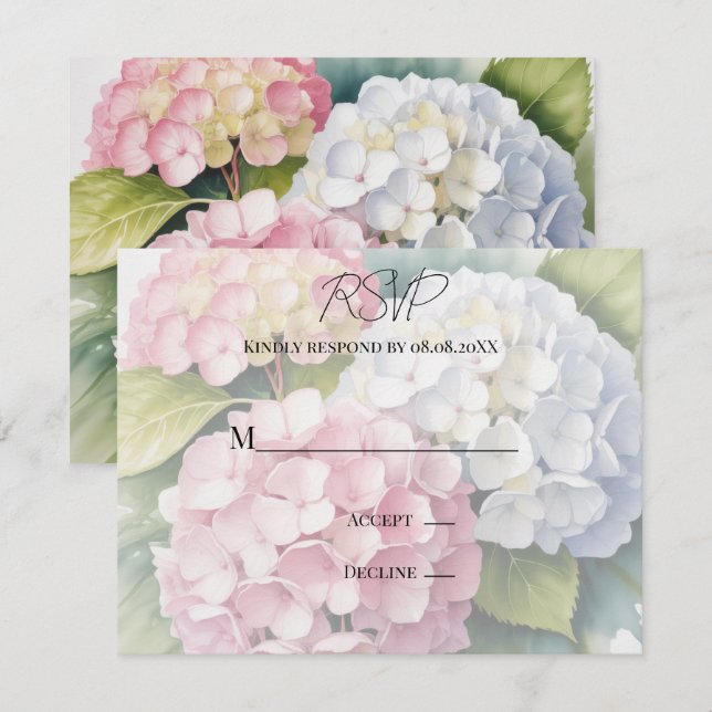 Tarjeta De Confirmación De Asistencia Elegant Watercolor Hydrangeas Wedding (Anverso / Reverso)