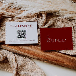 Tarjeta De Confirmación De Asistencia Elegant White Deep Red Burgundy QR Code Wedding