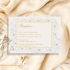 Tarjeta De Confirmación De Asistencia Elegant White Floral Ivory Gold Border Wedding